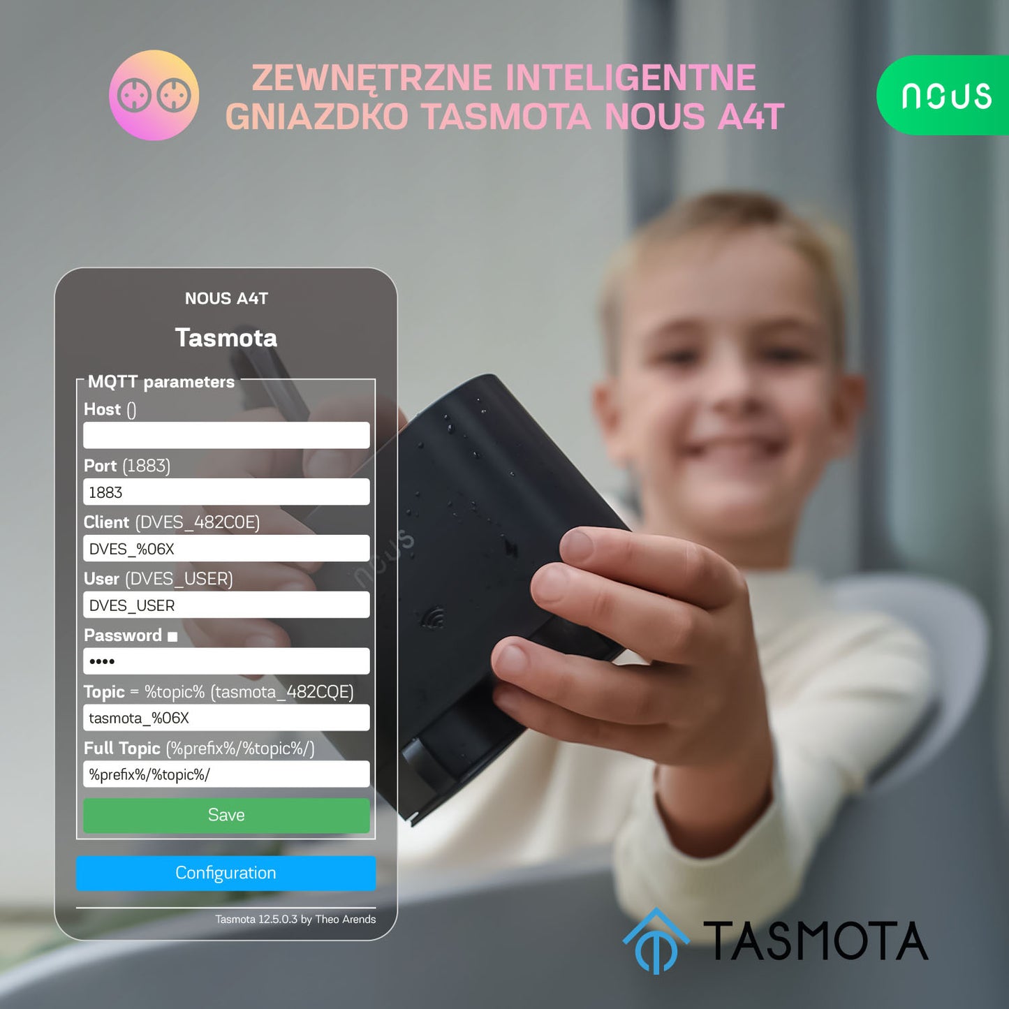 Zewnętrzne inteligentne gniazdko Tasmota NOUS A4T