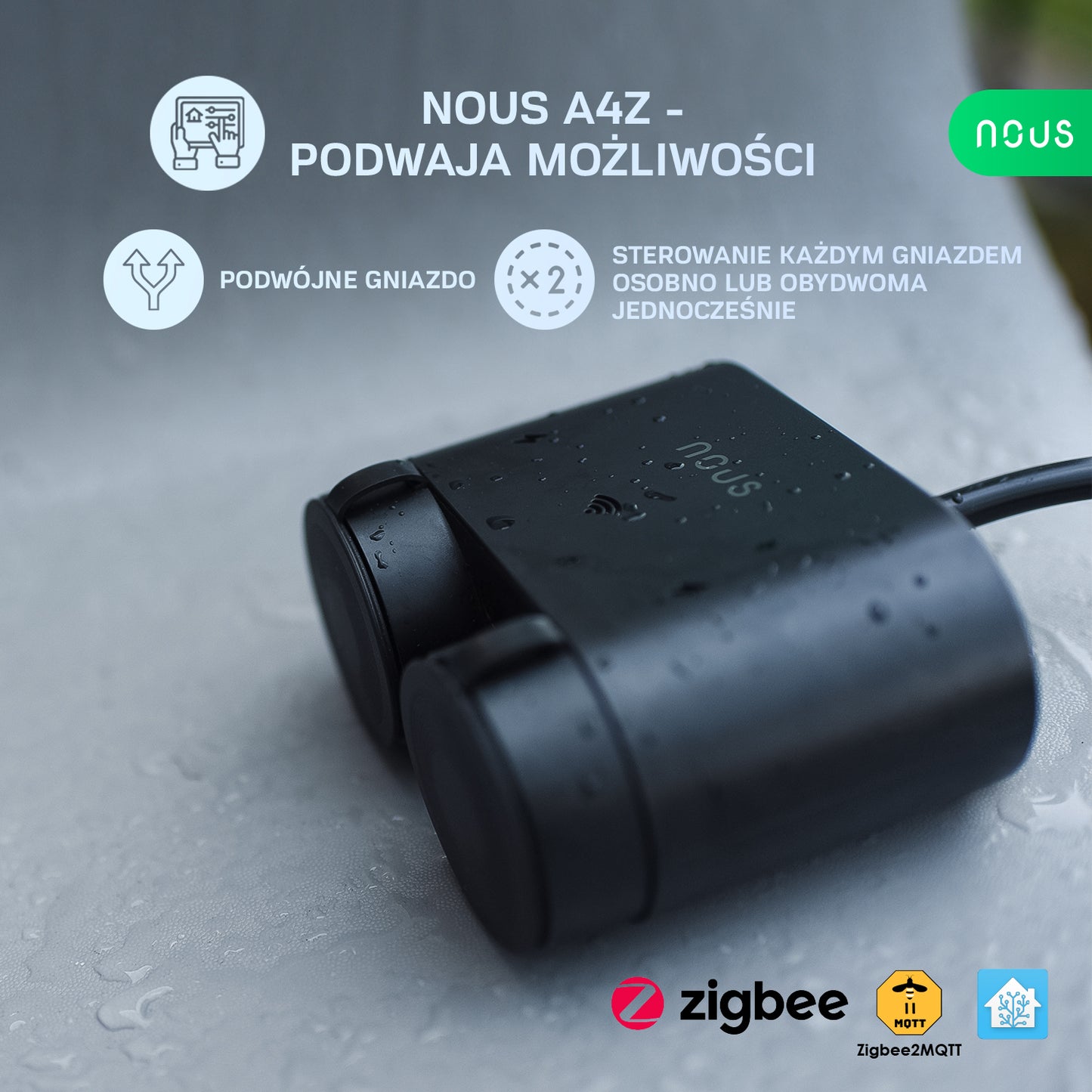 ZigBee Inteligentne podwójne gniazdko zewnętrzne NOUS A4Z