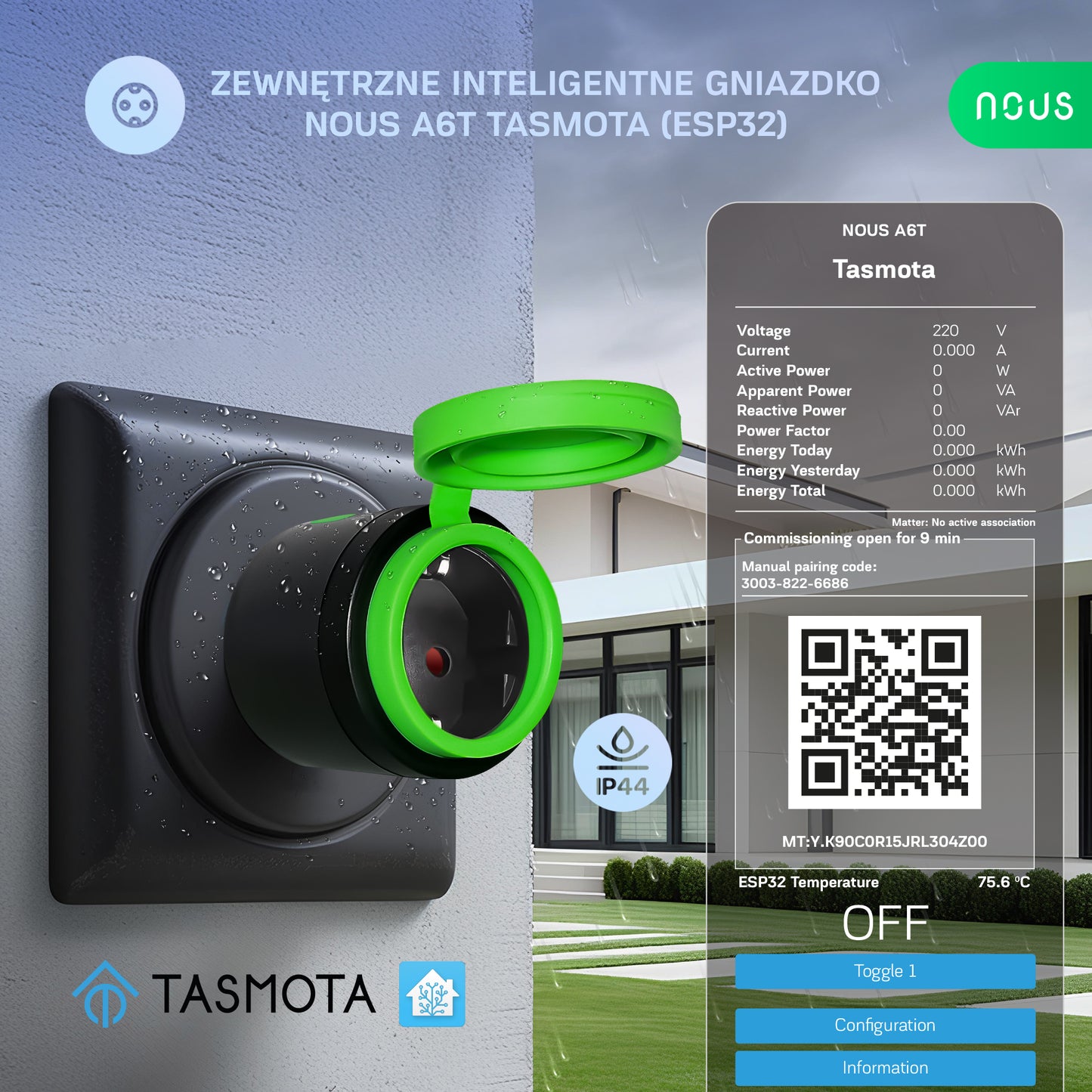 Zewnętrzne inteligentne gniazdko Tasmota NOUS A6T