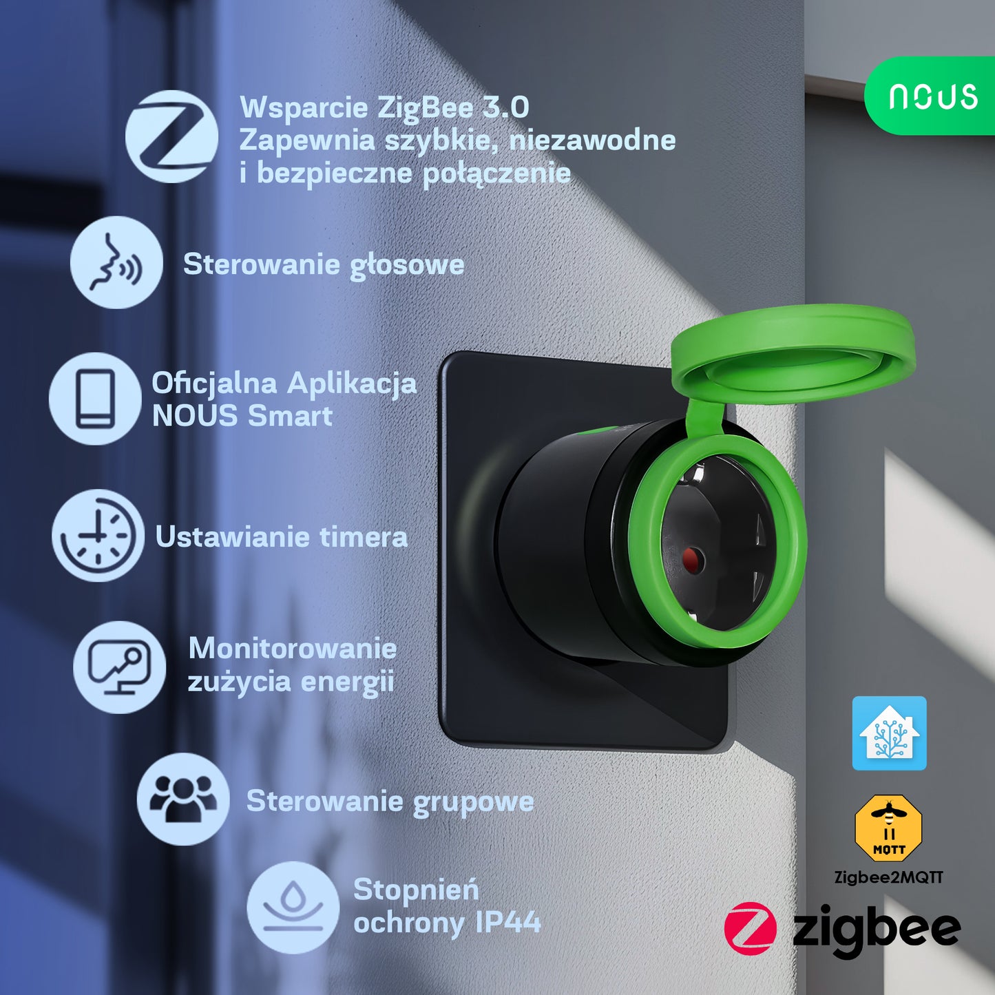 ZigBee Inteligentne gniazdko zewnętrzne NOUS A6Z