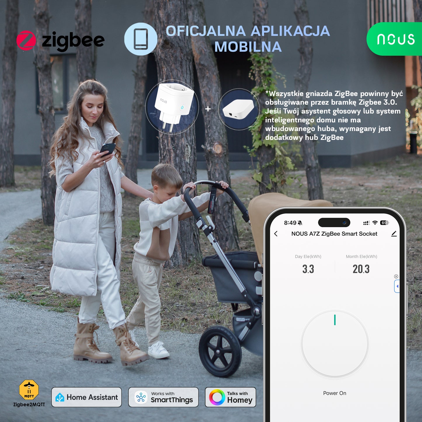 Inteligentne gniazdko ZigBee NOUS A7Z (zestaw z 3)