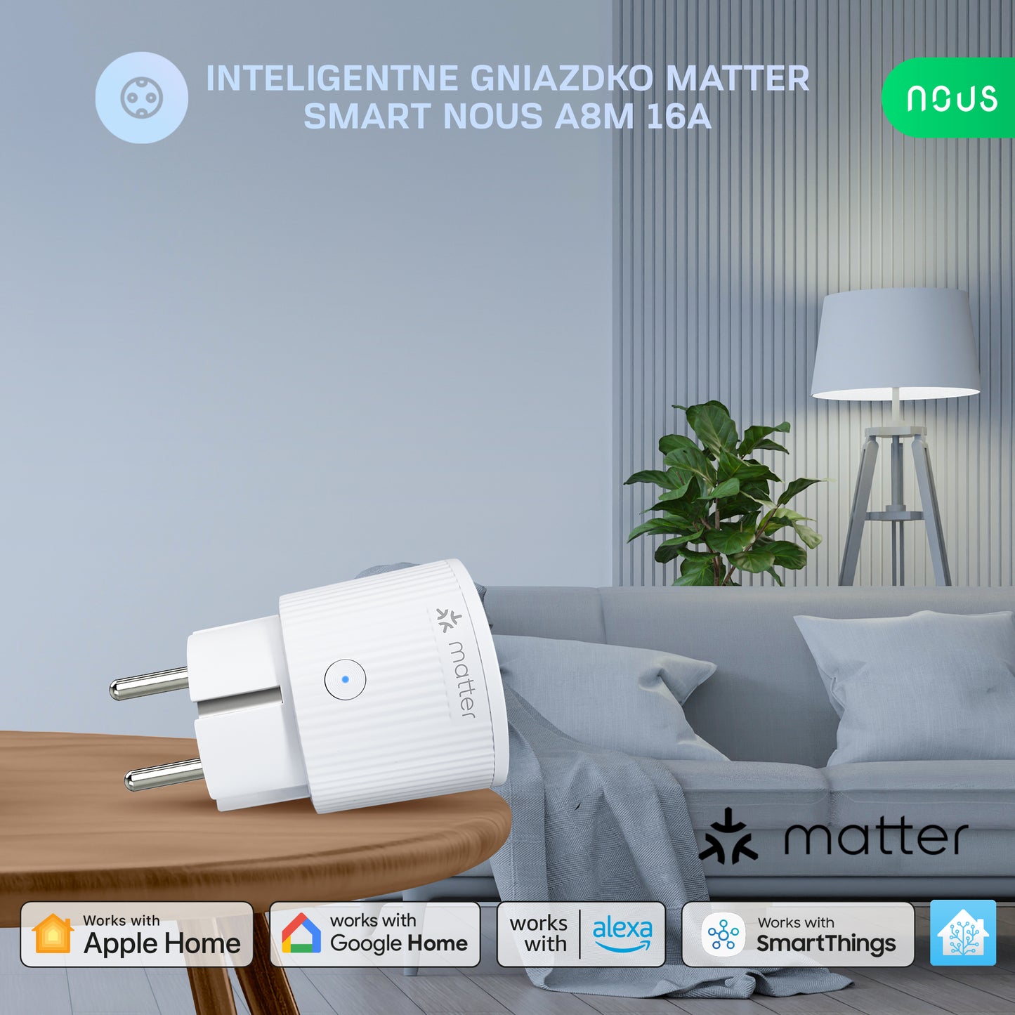 Inteligentne gniazdko wifi Matter smart NOUS A8M (zestaw z 2)