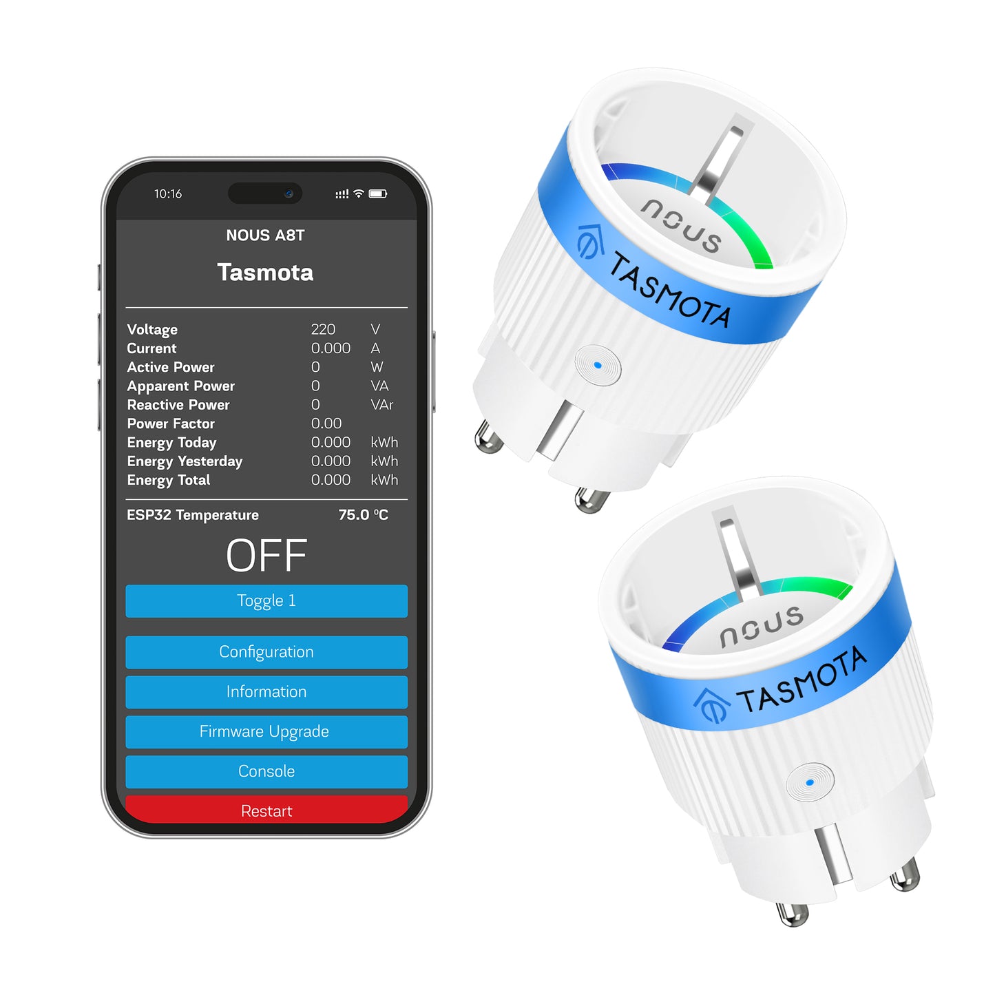 Inteligentne gniazdko wifi NOUS A8T Tasmota (ESP32) (zestaw z 2)
