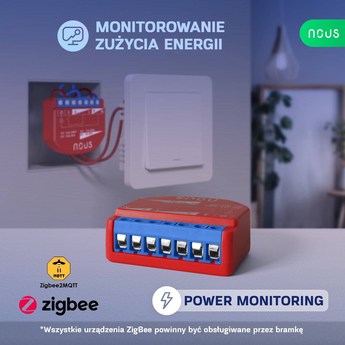 B2Z NOUS 1-kan. inteligentny moduł przekaźnika dopuszkowy z PM ZigBee