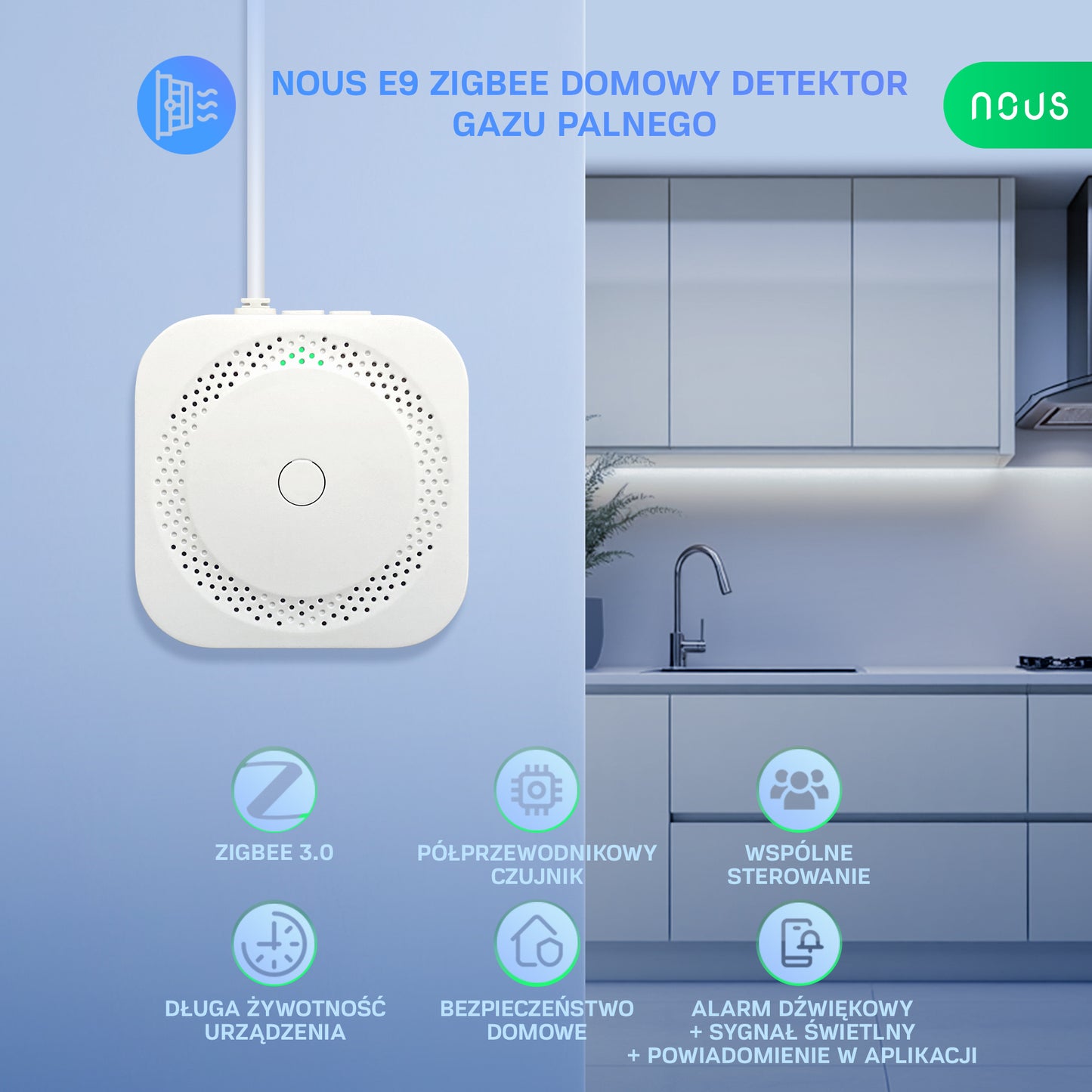 Inteligentny Czujnik Gazu Palnego ZigBee NOUS E9