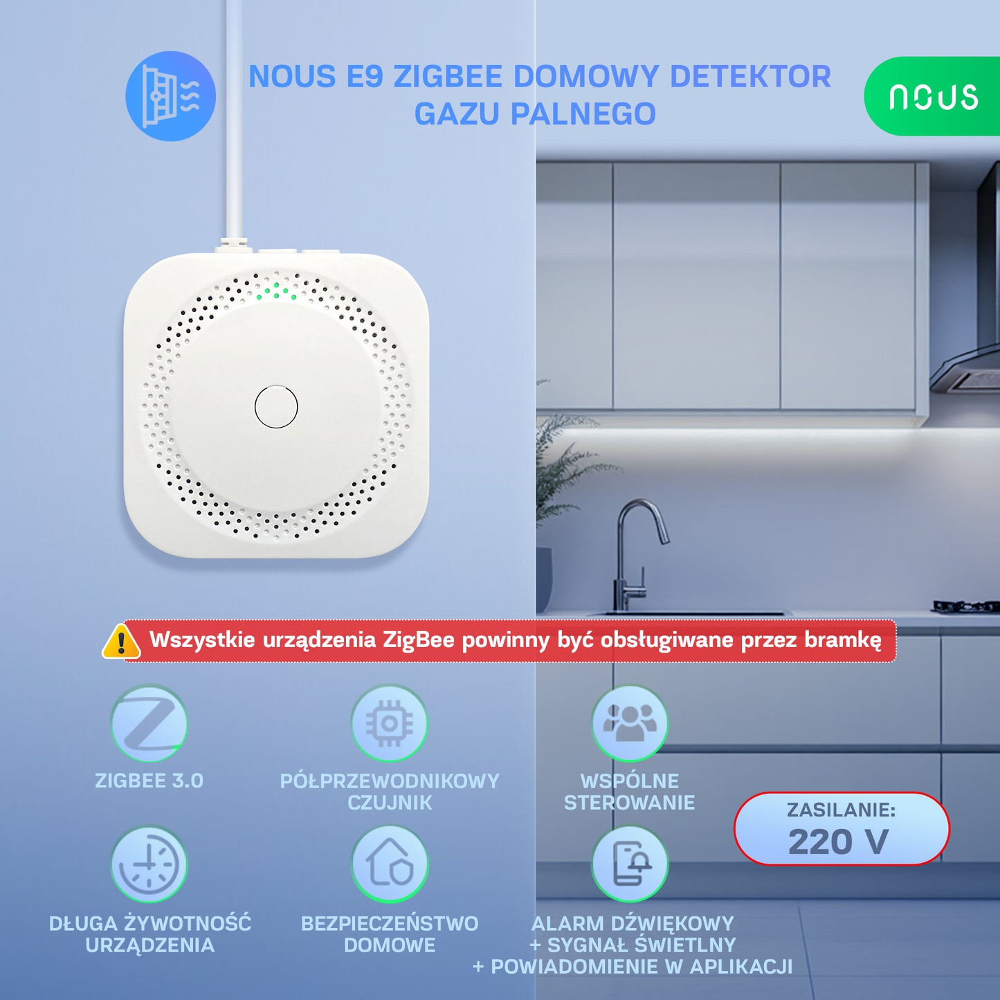Inteligentny Czujnik Gazu Palnego ZigBee NOUS E9