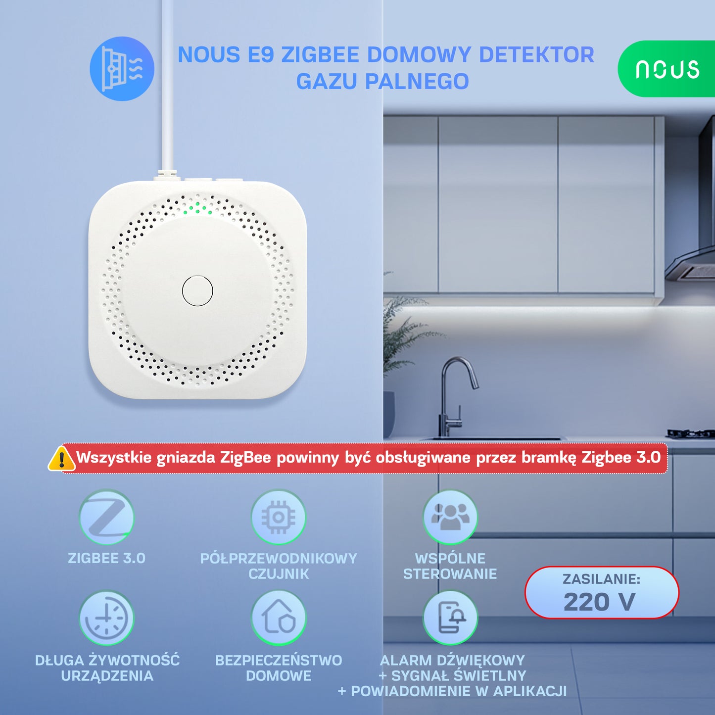 Inteligentny Czujnik Gazu Palnego ZigBee NOUS E9