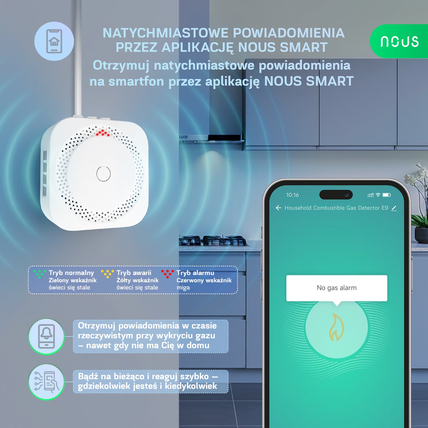 Inteligentny Czujnik Gazu Palnego ZigBee NOUS E9
