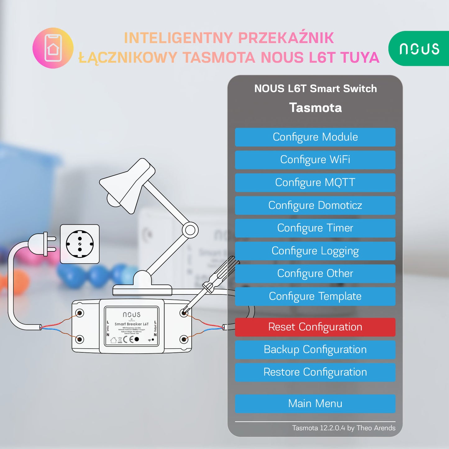 Inteligentny przekaźnik łącznikowy Tasmota NOUS L6T
