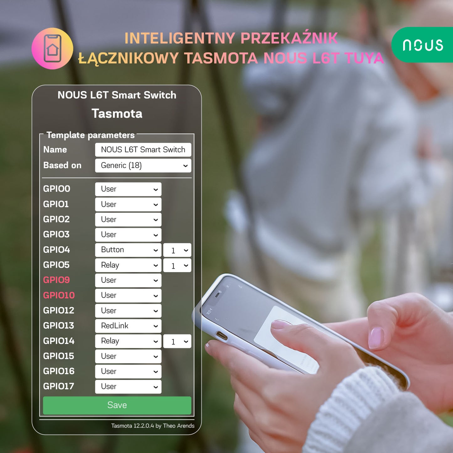 Inteligentny przekaźnik łącznikowy Tasmota NOUS L6T