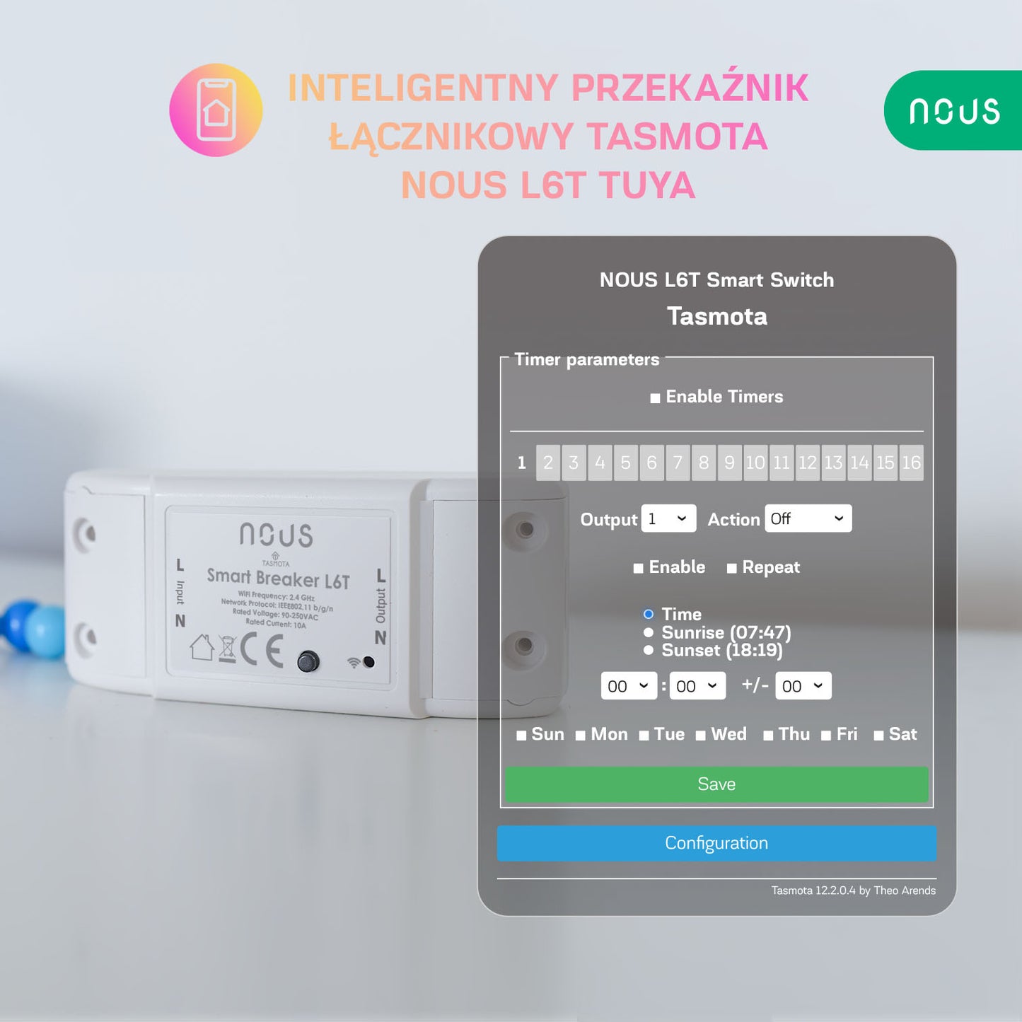 Inteligentny przekaźnik łącznikowy Tasmota NOUS L6T (zestaw z 2)