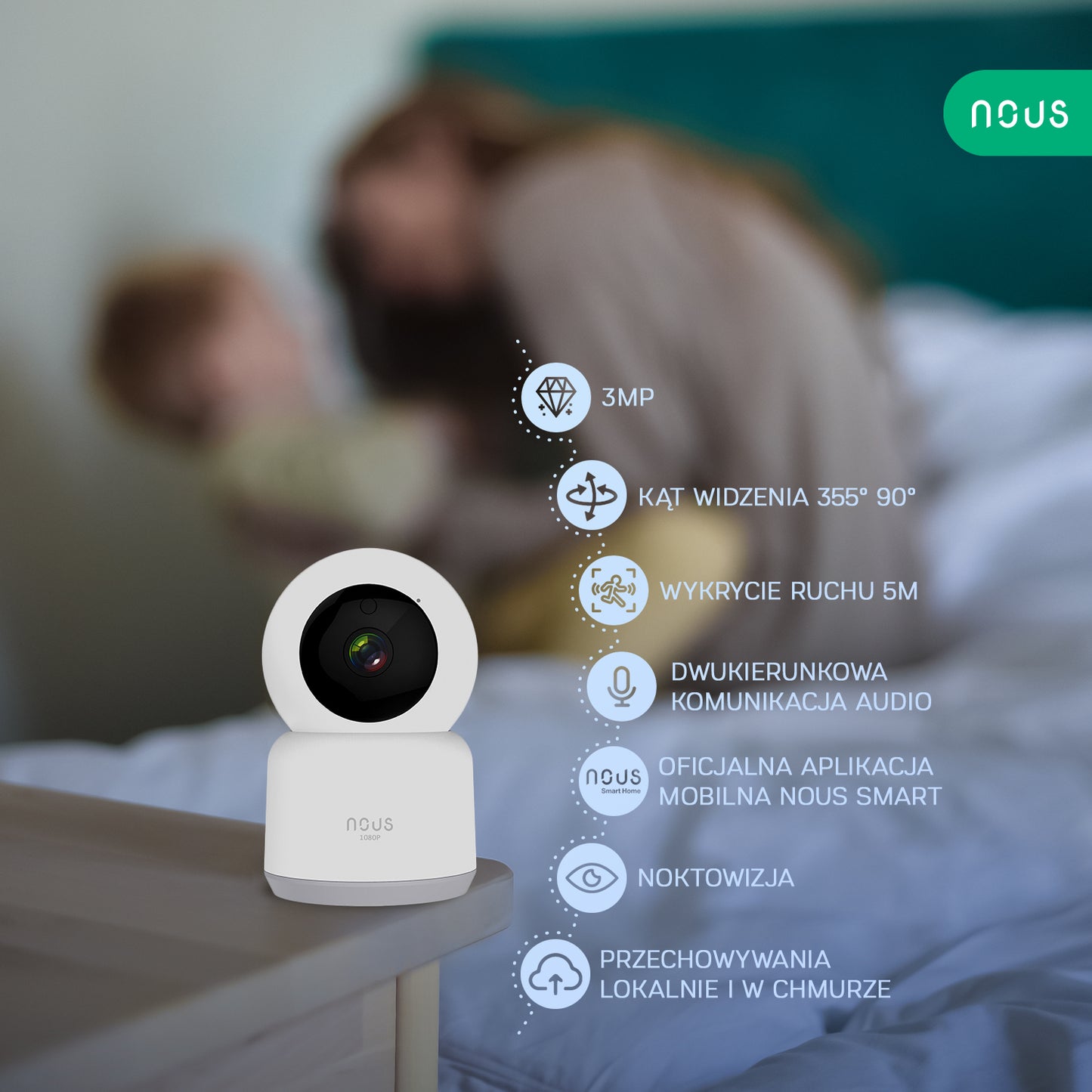 NOUS W2 Inteligentna kamera WiFi PTZ 3MP