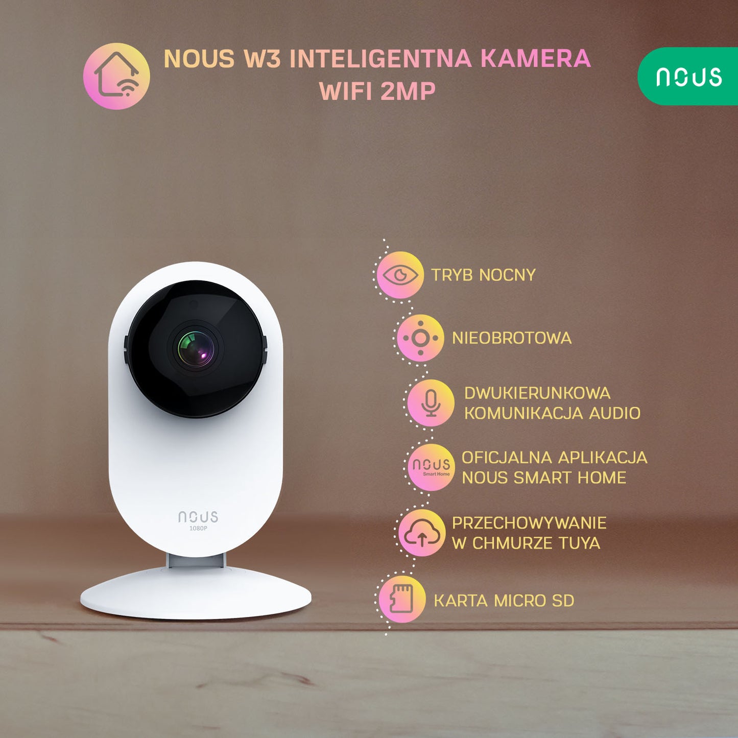 NOUS W3 Inteligentna kamera WiFi 2MP