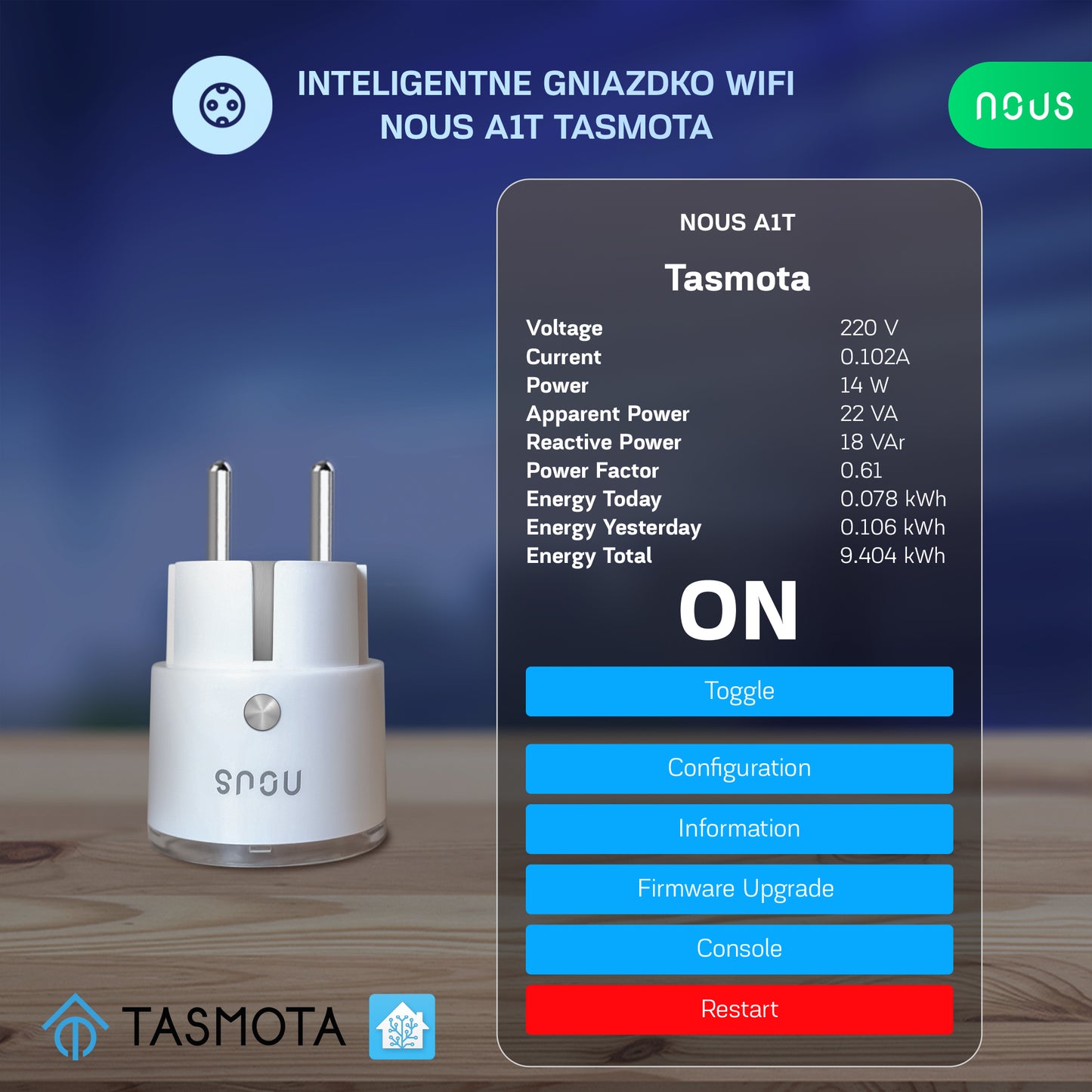 Inteligentne gniazdko wifi NOUS A1T Tasmota (zestaw z 4)