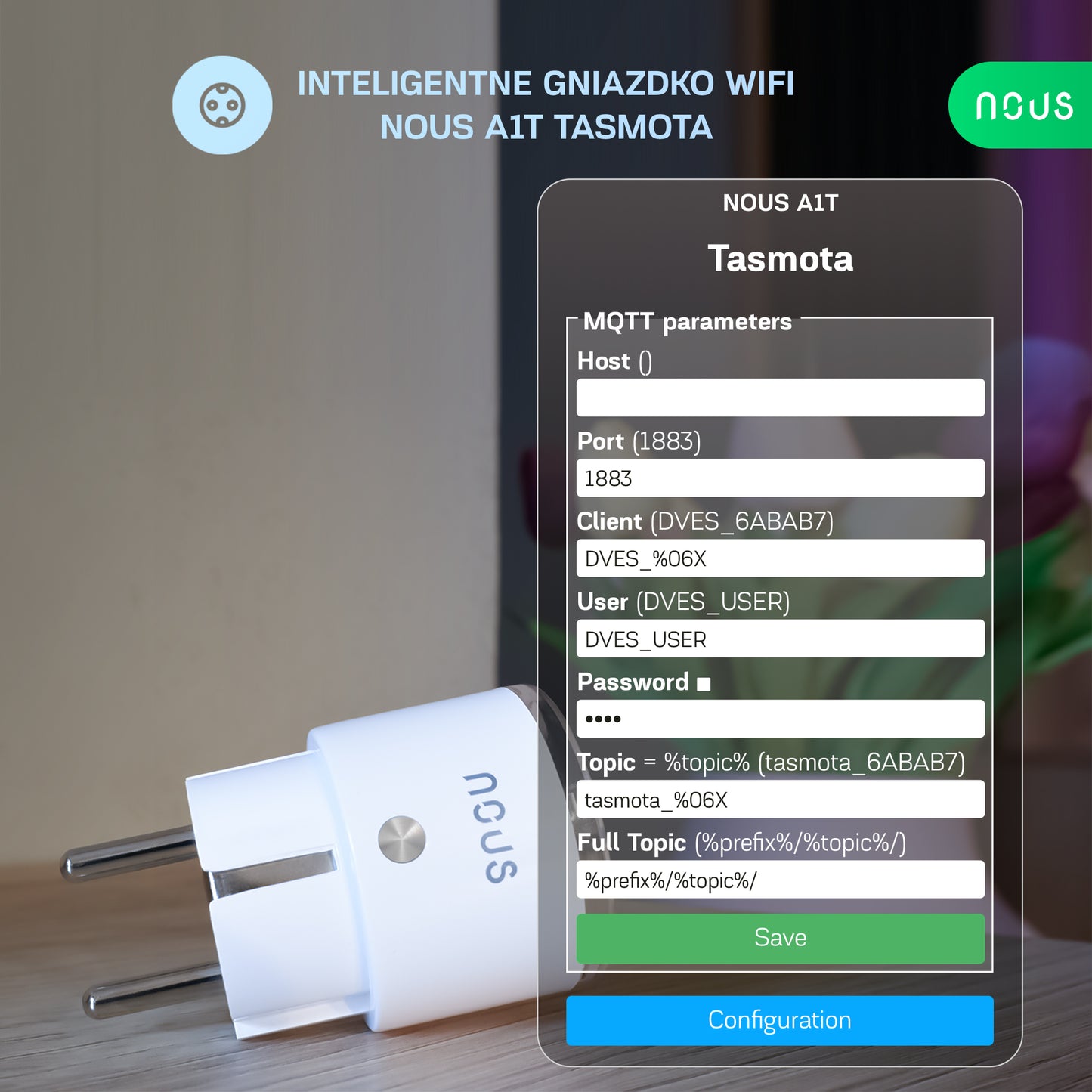 Inteligentne gniazdko wifi NOUS A1T Tasmota (zestaw z 4)