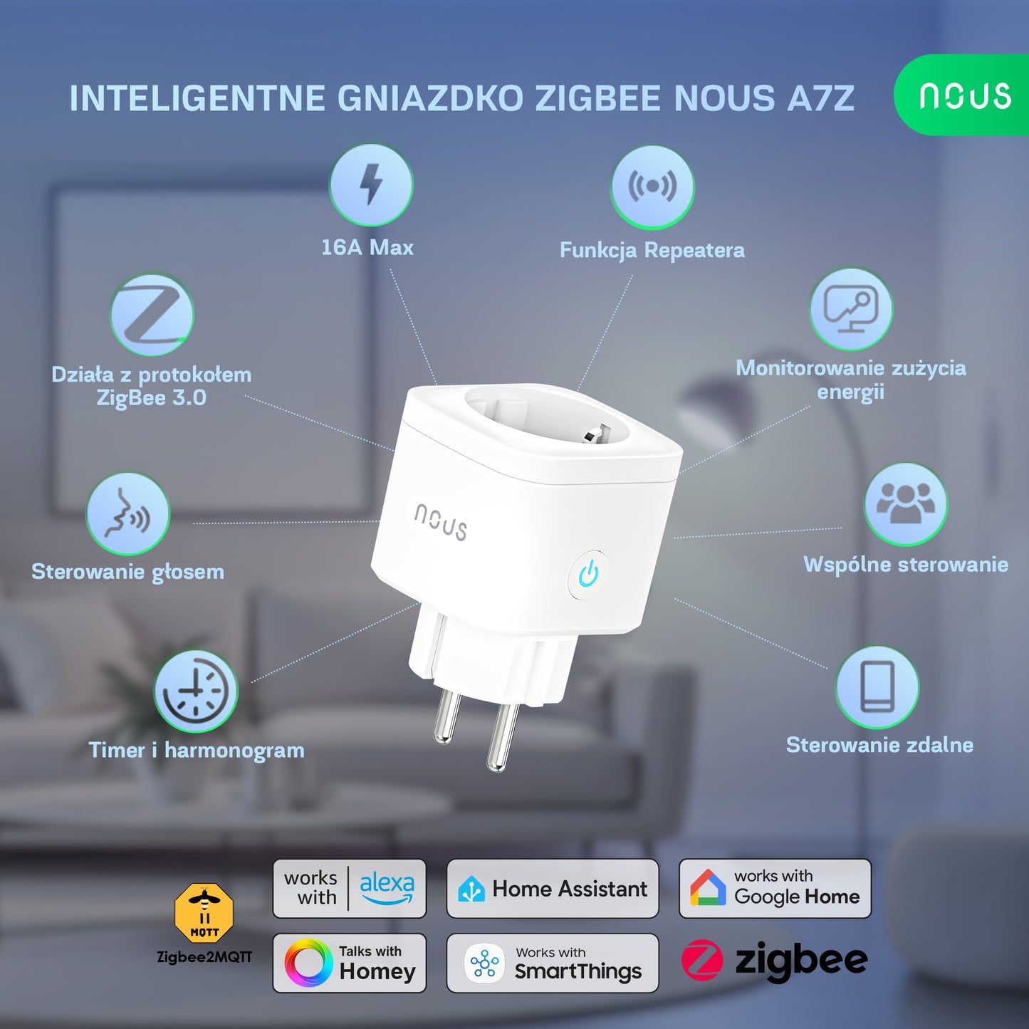Inteligentne gniazdko ZigBee NOUS A7Z (zestaw z 3)
