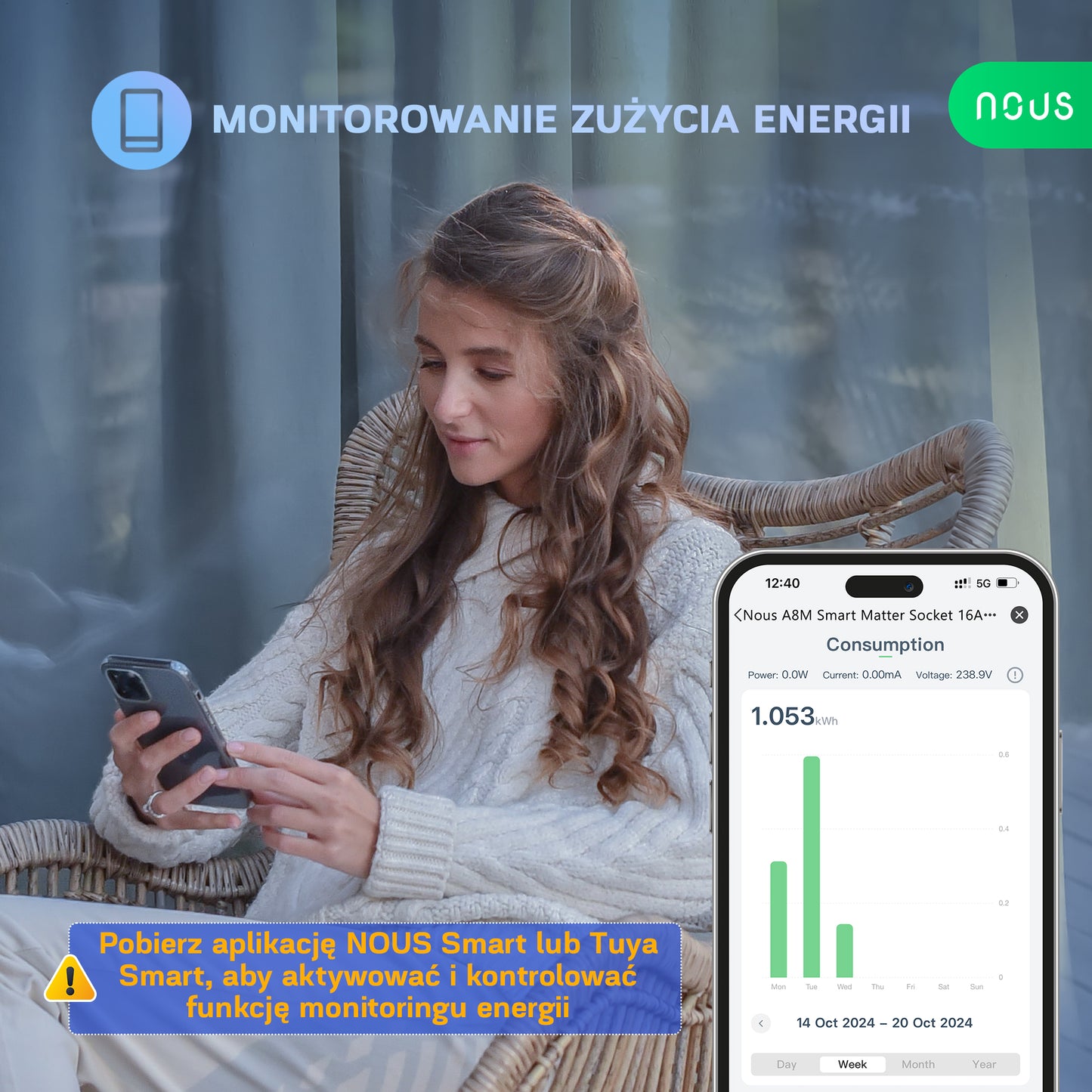 Inteligentne gniazdko wifi Matter smart NOUS A8M