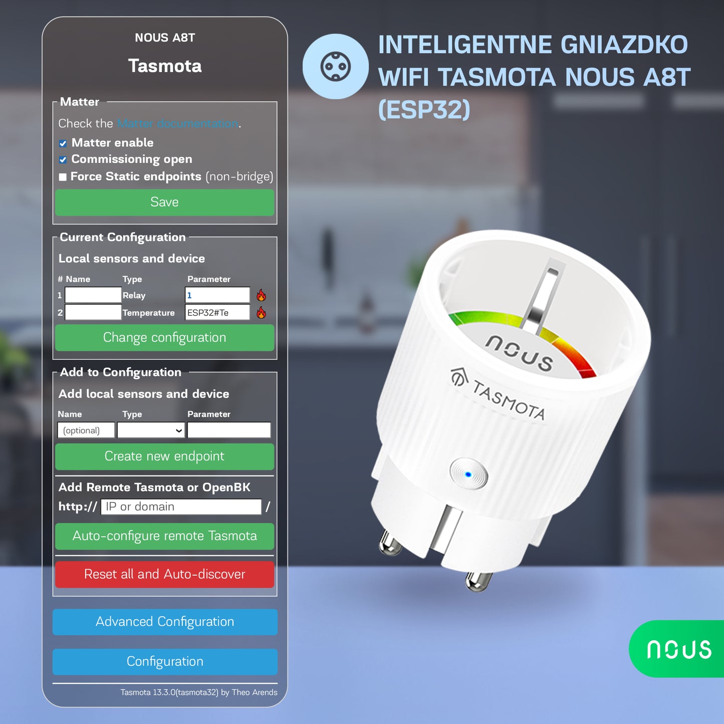 Inteligentne gniazdko wifi NOUS A8T Tasmota (ESP32)