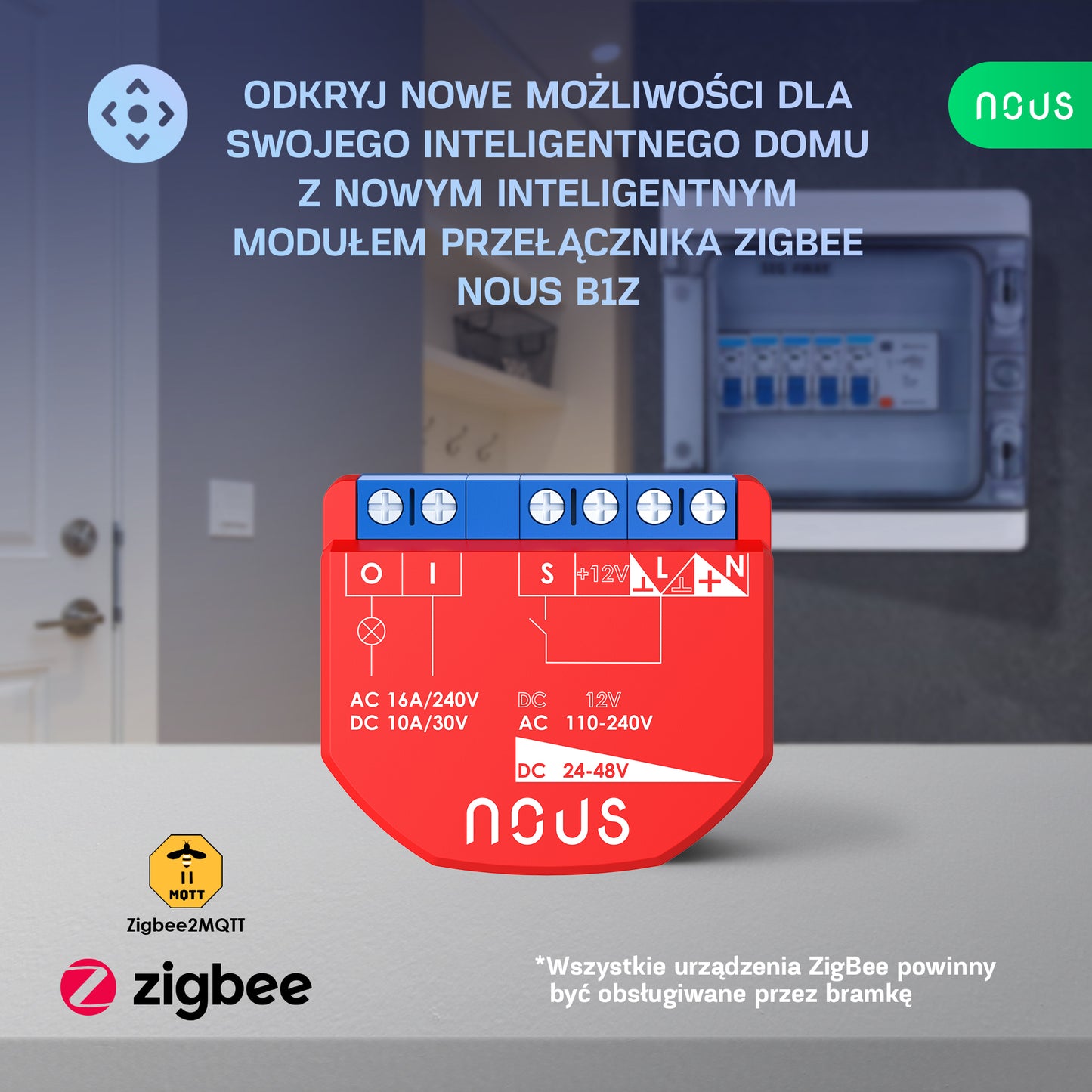 B1Z NOUS 1-kan. inteligentny moduł przekaźnika dopuszkowy ZigBee