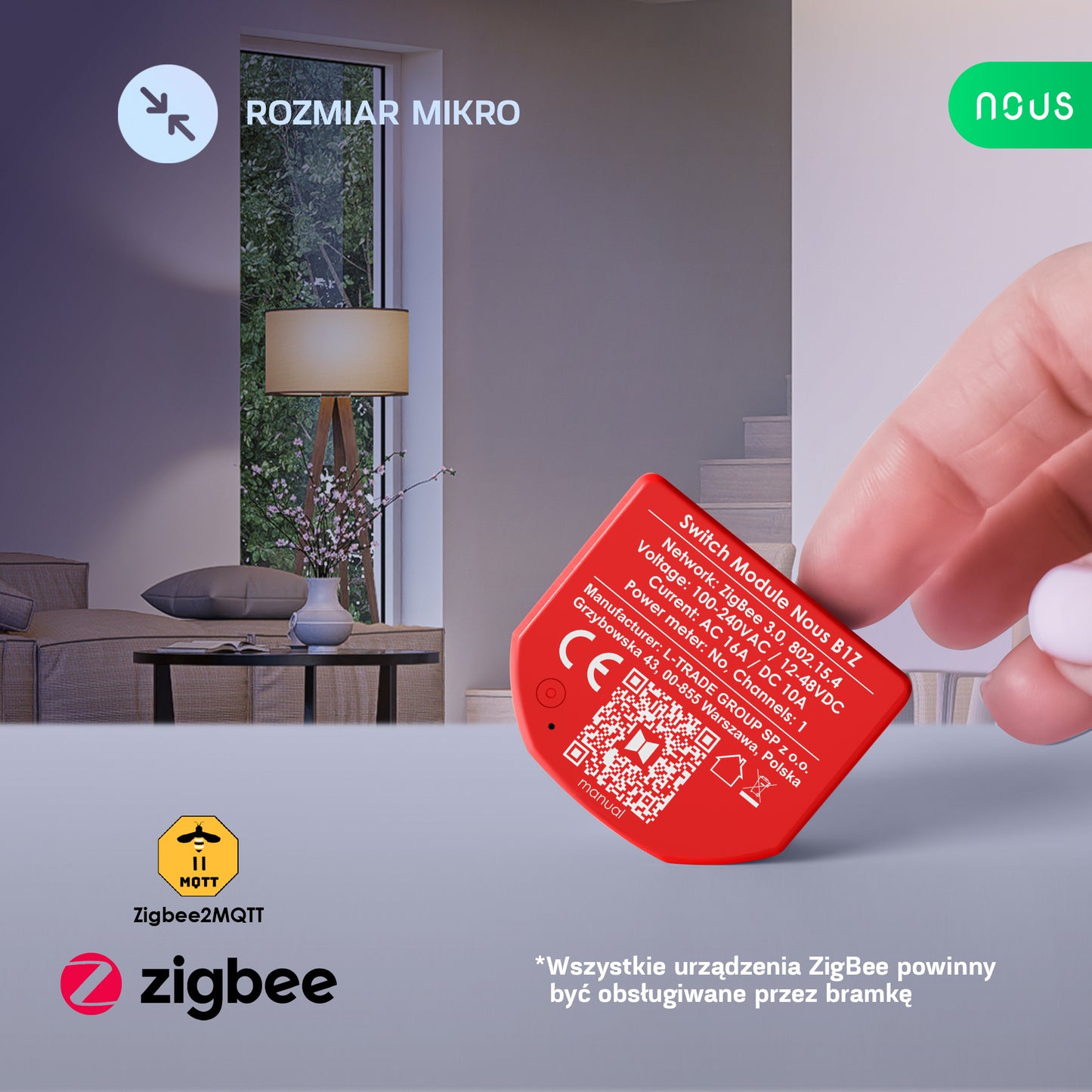 B1Z NOUS 1-kan. inteligentny moduł przekaźnika dopuszkowy ZigBee