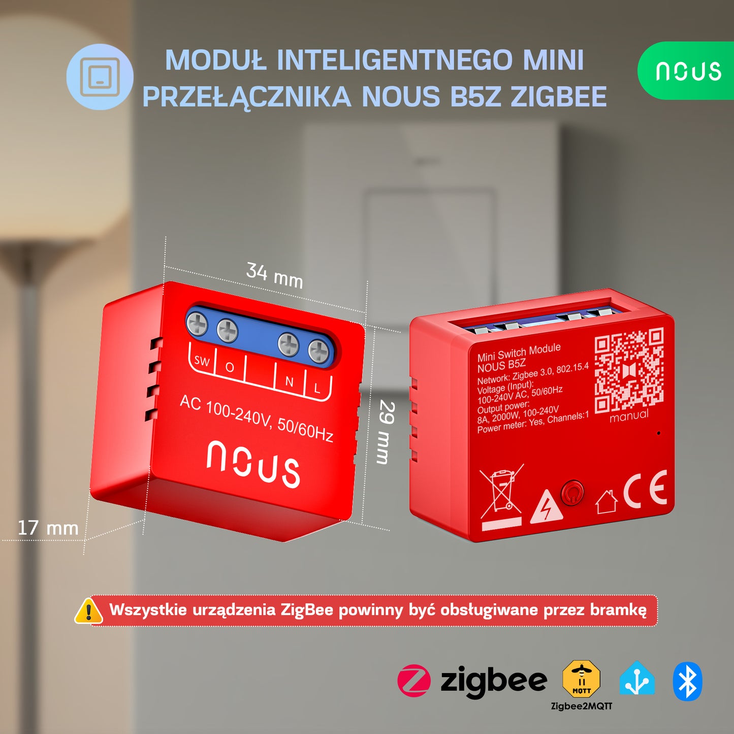 Moduł inteligentnego mini przełącznika NOUS B5Z ZigBee