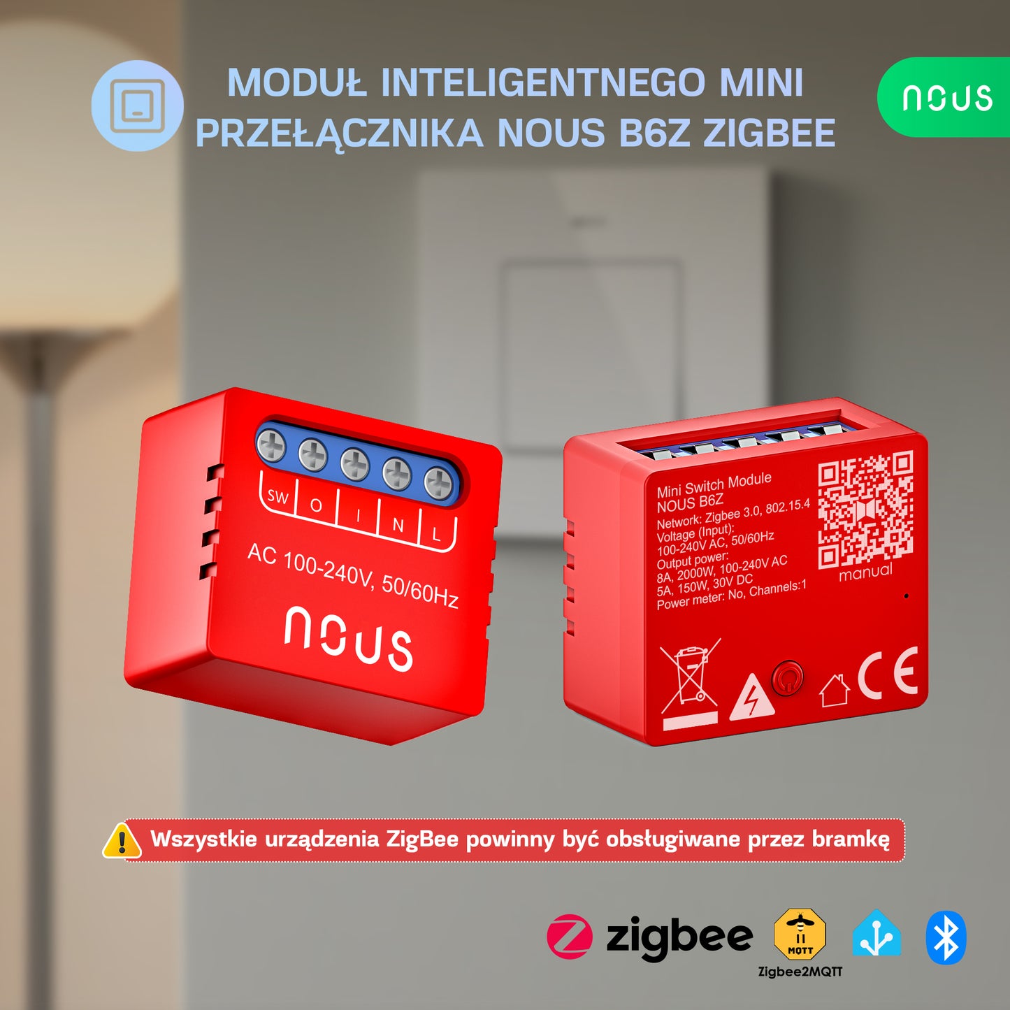 Moduł inteligentnego mini przełącznika NOUS B6Z ZigBee