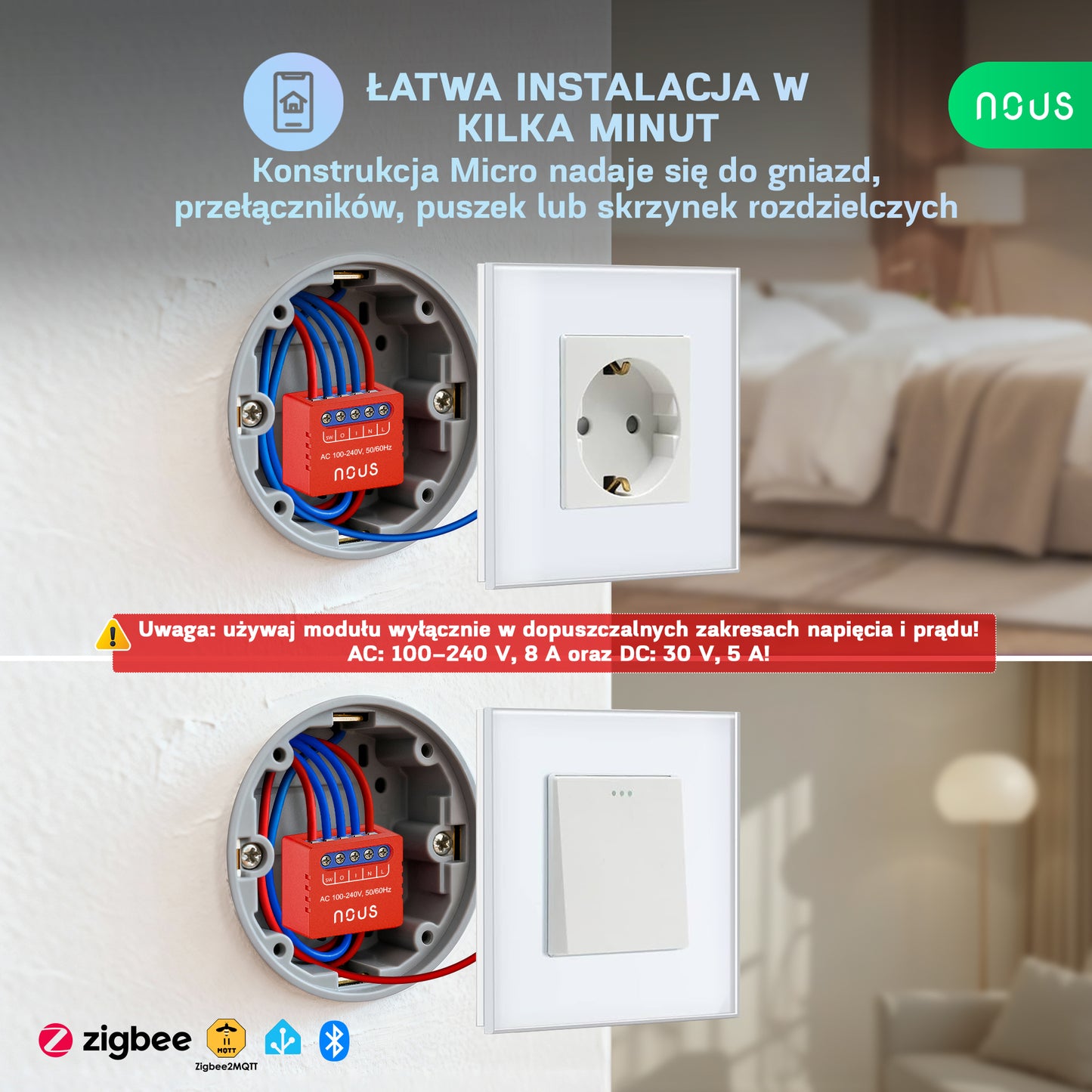 Moduł inteligentnego mini przełącznika NOUS B6Z ZigBee