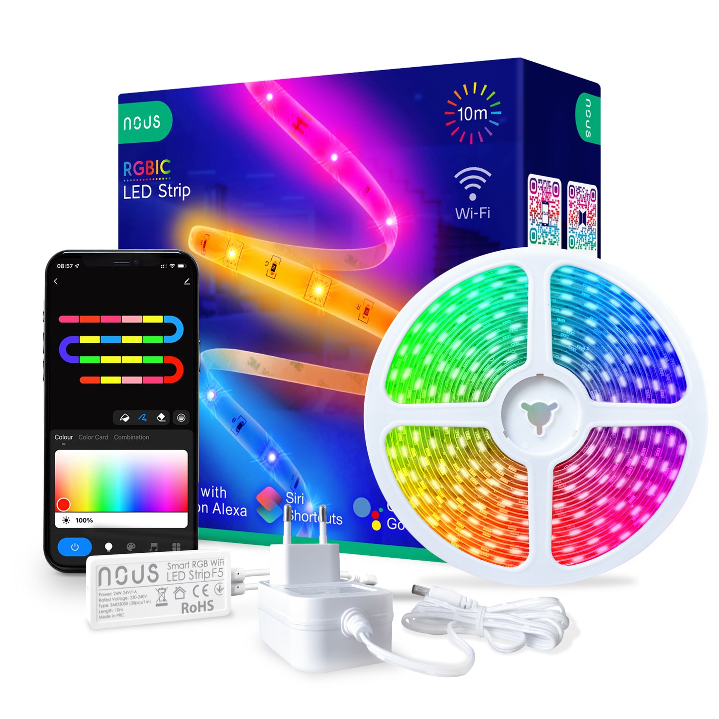 Taśma inteligentna LED RGB+IC WiFi 10m Nous F5