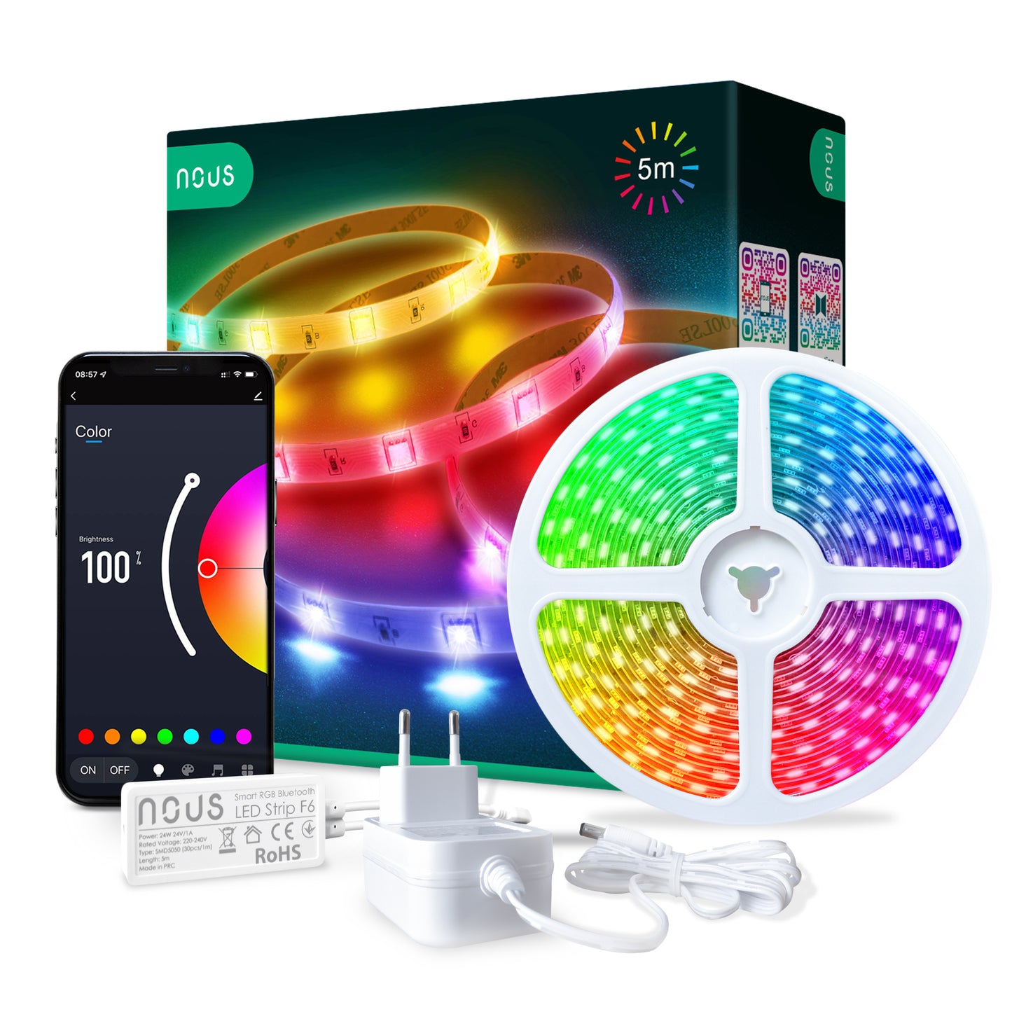 Taśma inteligentna LED RGB Bluetooth 5m Nous F6