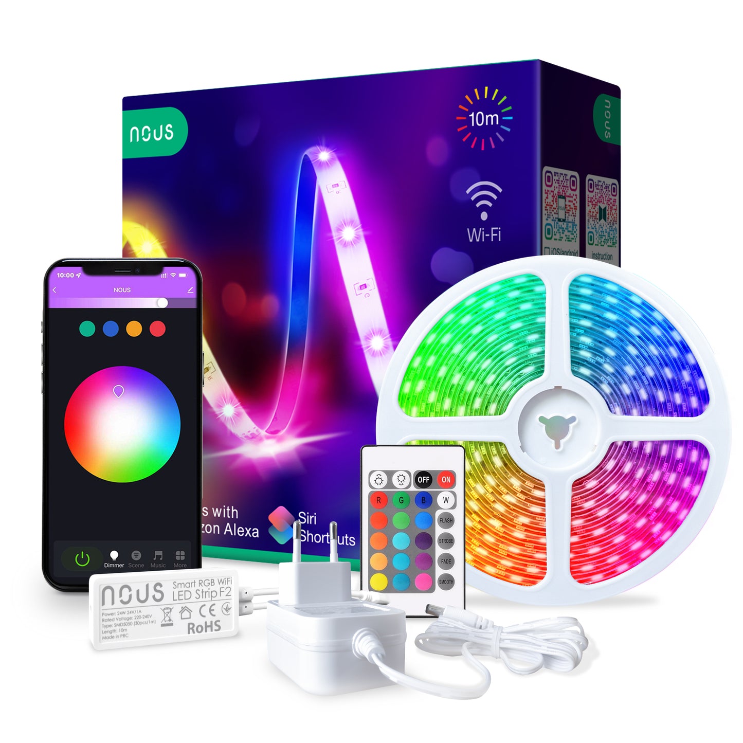 TAŚMA LED NOUS F2 WIFI SMD5050 10M RGB KOLOROWA+PILOT TUYA