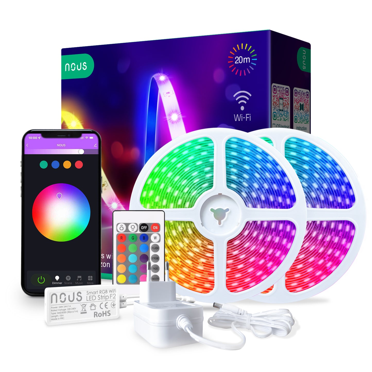 TAŚMA LED NOUS F3 WIFI SMD5050 20M RGB KOLOROWA+PILOT TUYA