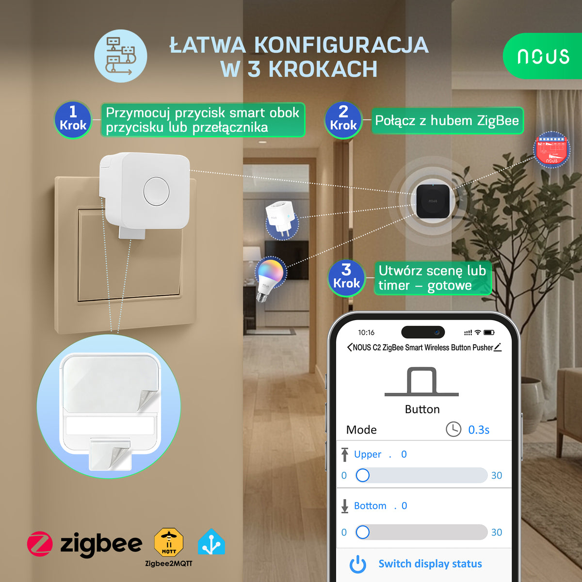 NOUS C2 ZigBee Smart Bezprzewodowy Sterownik przycisku