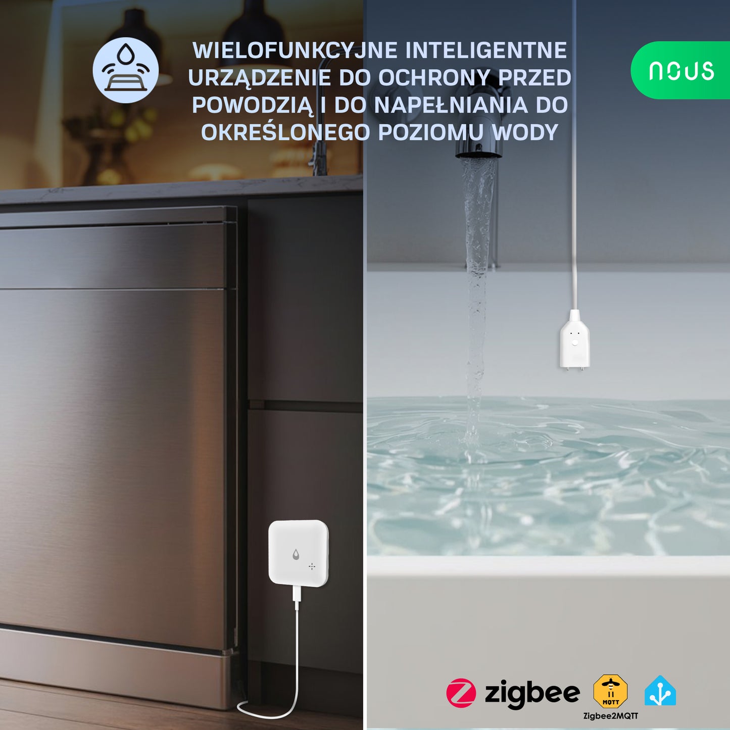 NOUS E13 ZigBee Sensor Zalania / Niedoboru Wody