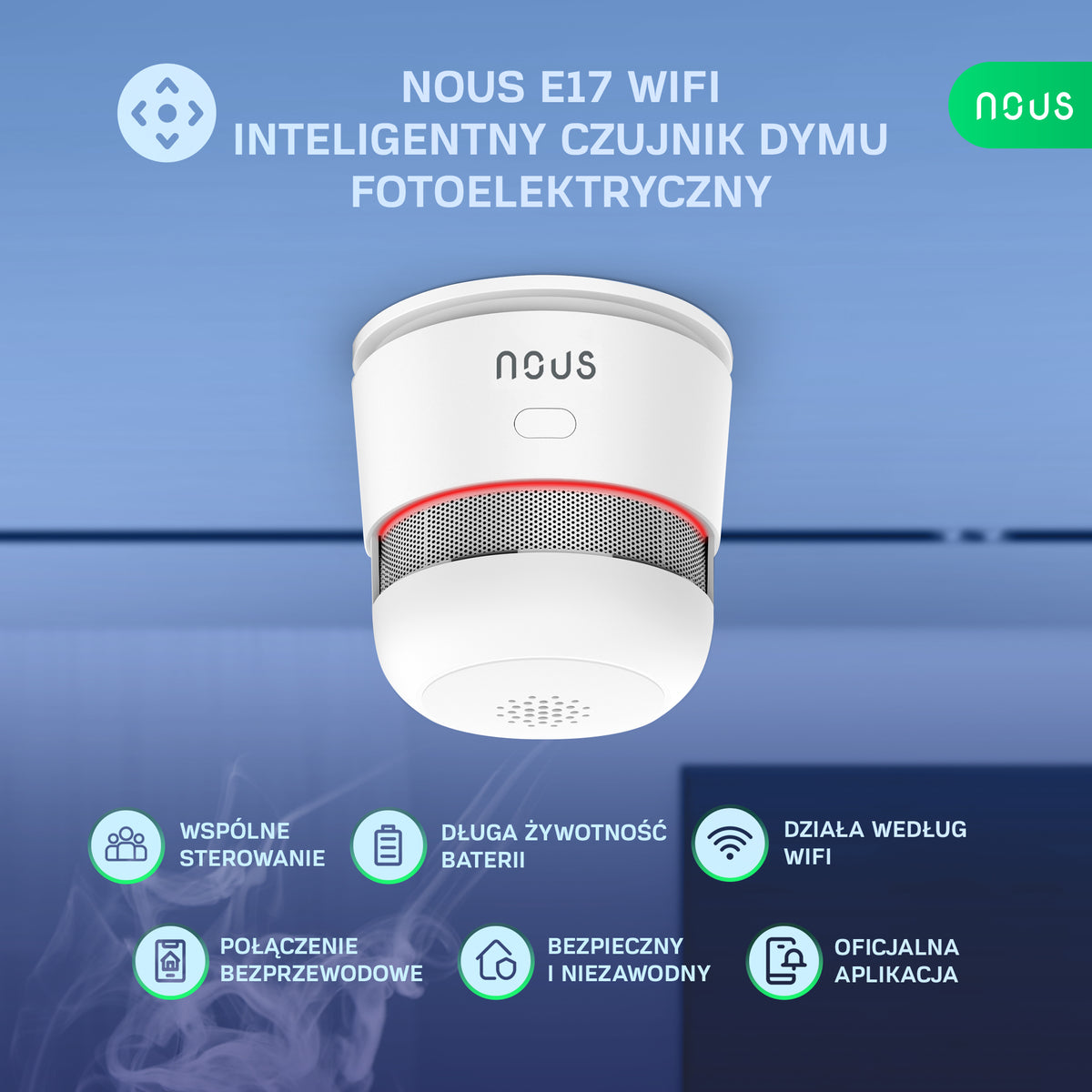 NOUS E17 WiFi Inteligentny czujnik dymu
