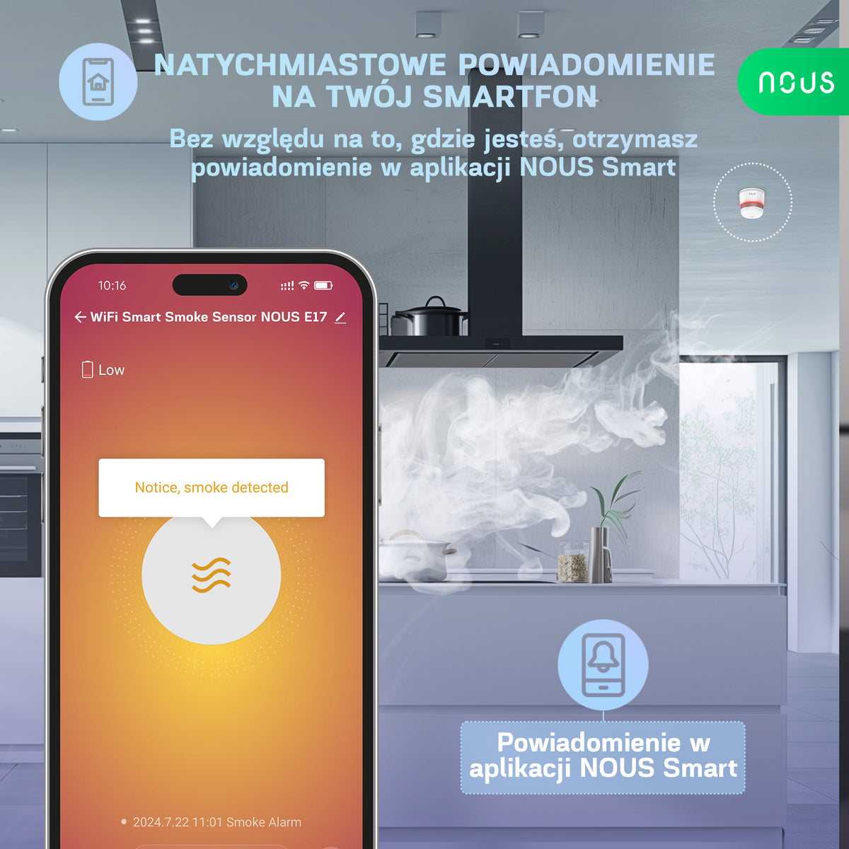 NOUS E17 WiFi Inteligentny czujnik dymu