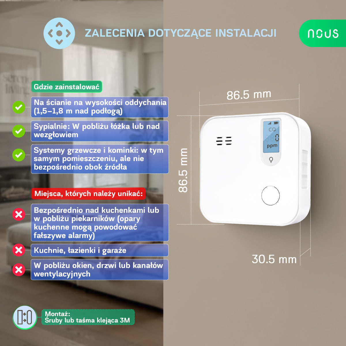NOUS E18 WiFi  Inteligentny  czujnik tlenku węgla czadu