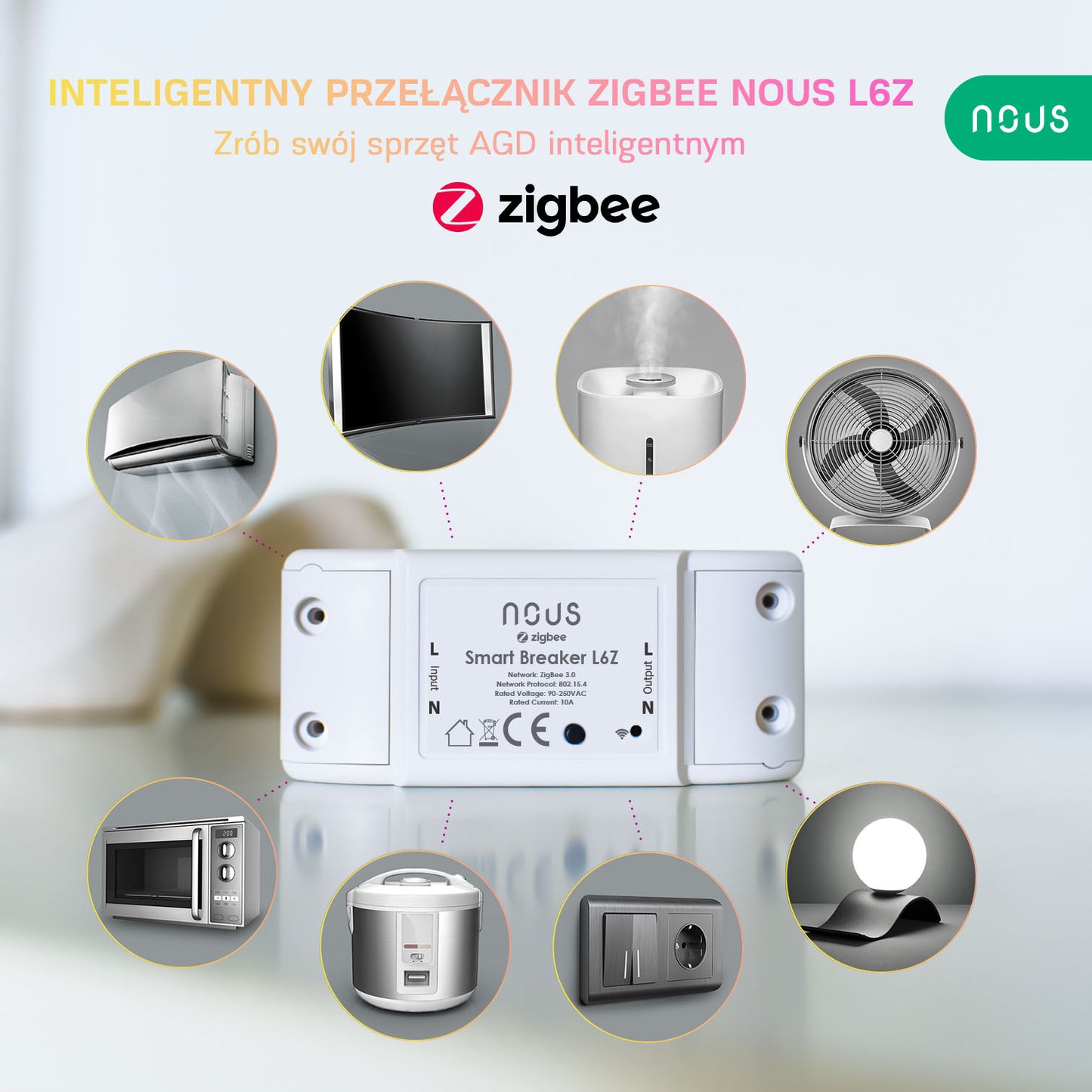 Inteligentny przekaźnik łącznikowy ZigBee NOUS L6Z TUYA