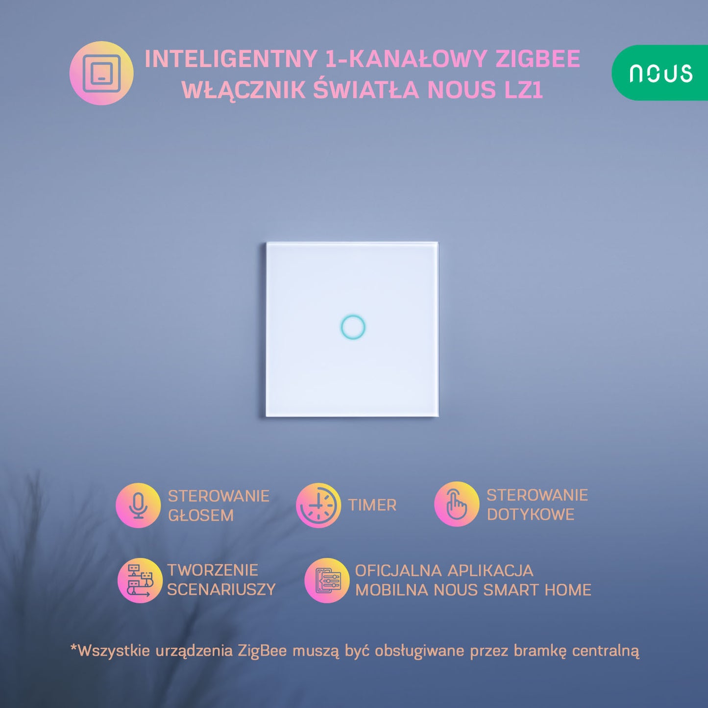 Inteligentny ZigBee (L+N/L) 1-kanałowy Włącznik światła Nous LZ1