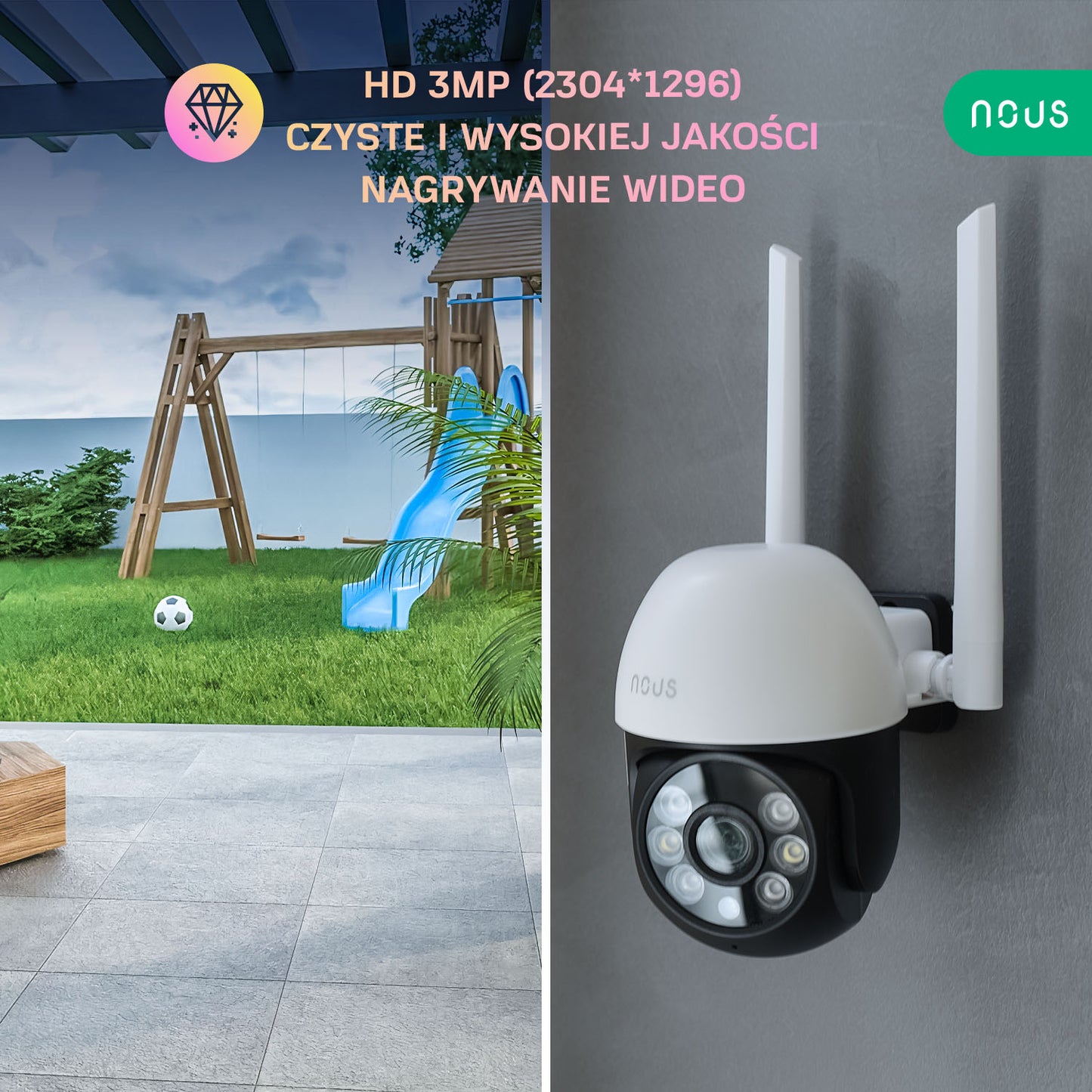 NOUS W6 Smart WiFi PTZ Zewnętrzna mini kamera IP 3MP