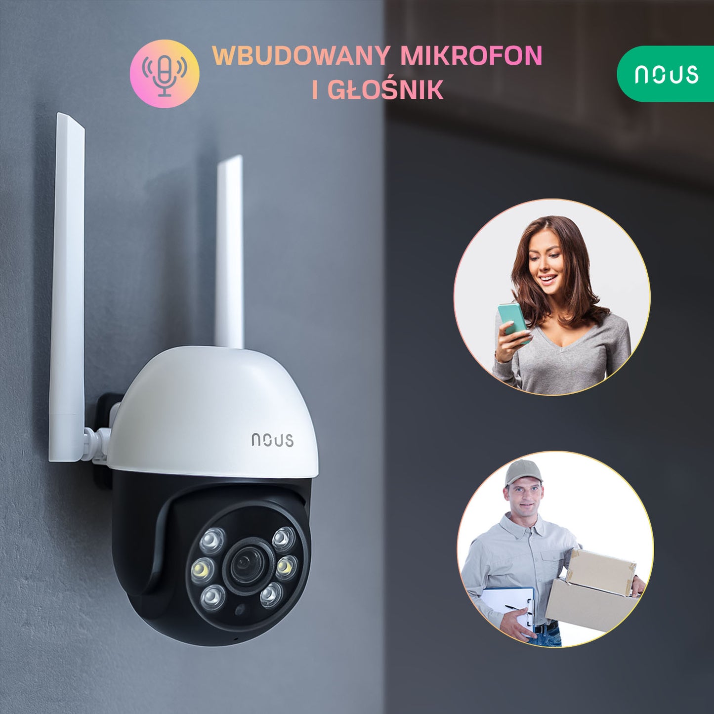 NOUS W6 Smart WiFi PTZ Zewnętrzna mini kamera IP 3MP