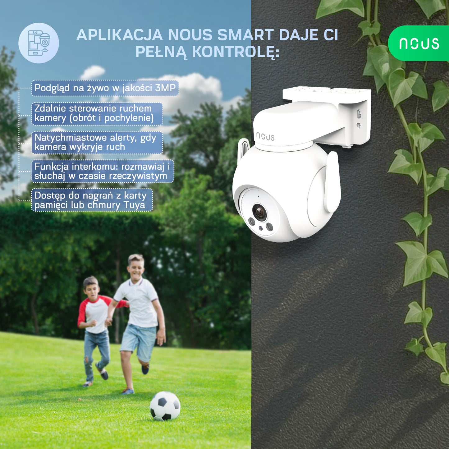 Inteligentna kamera WIFI PTZ IP 3MP NOUS W8